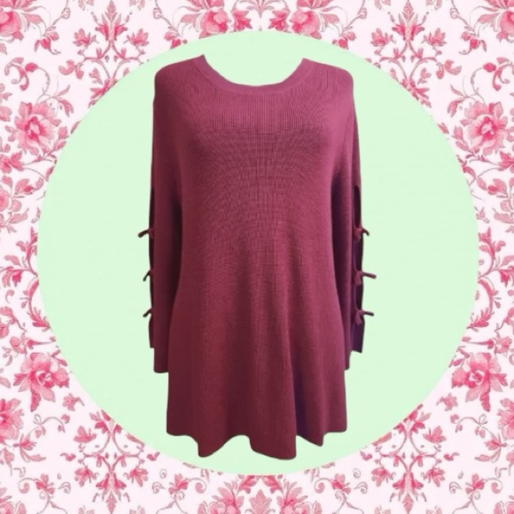 Faith & Zoe NWT Red Tizzy Bow Scoop Neck Long Sleeve Sweater Size L